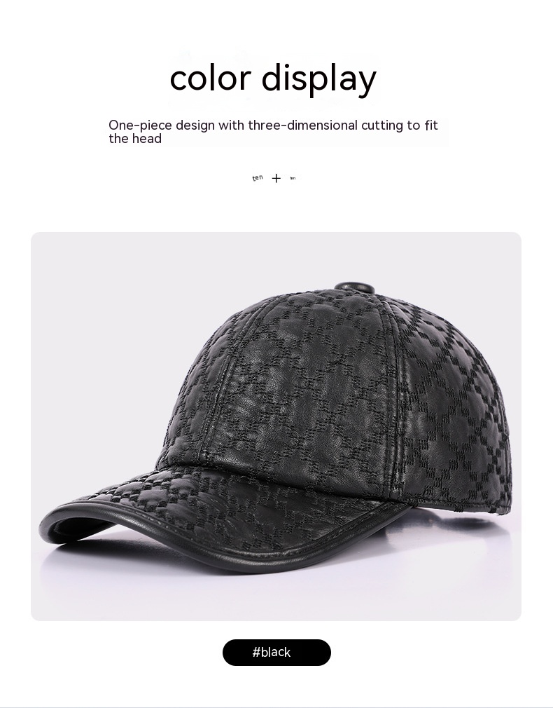 Full-grain Sheepskin Korean Style Small Plaid Hat Men — foto 11