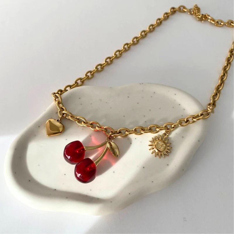 Cherry Girl Red Pendant Necklace Titanium Steel Furnace