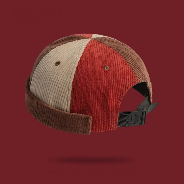 Women's Retro Corduroy Color Matching Hat Beige Red Coffee Stitching - Shop at LoveMi