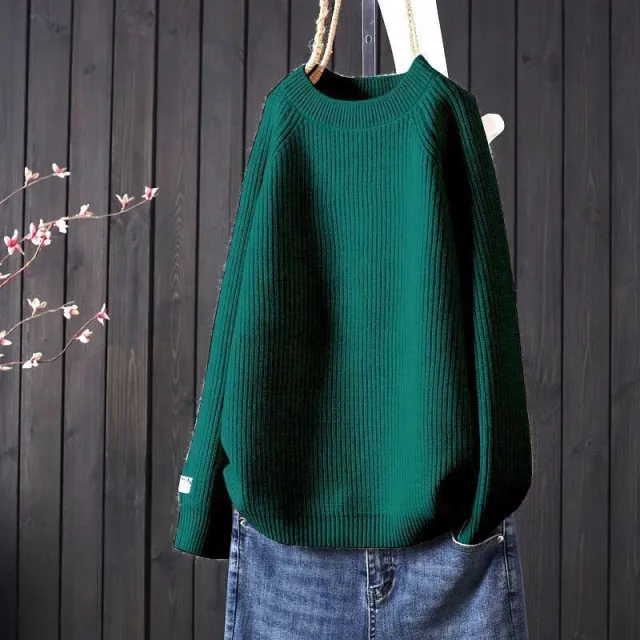 Simple Artistic Loose Pullover Women's Long sleeved Sweater Green - Shop at LoveMi