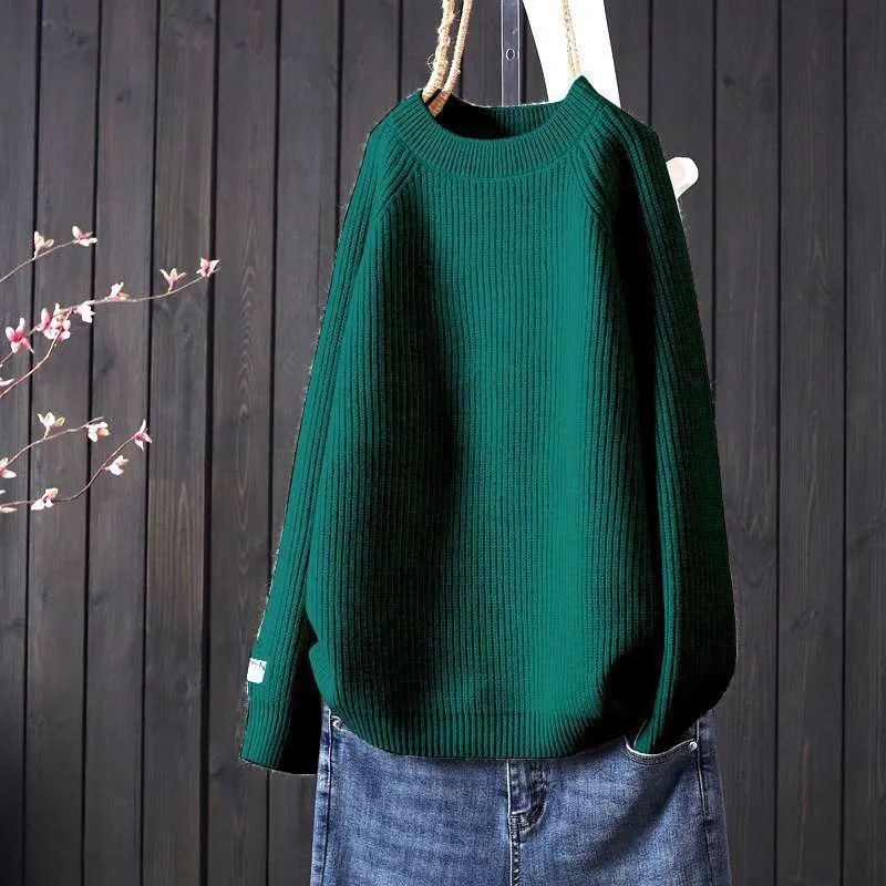 Simple Artistic Loose Pullover Women's Long-sleeved Sweater - Green