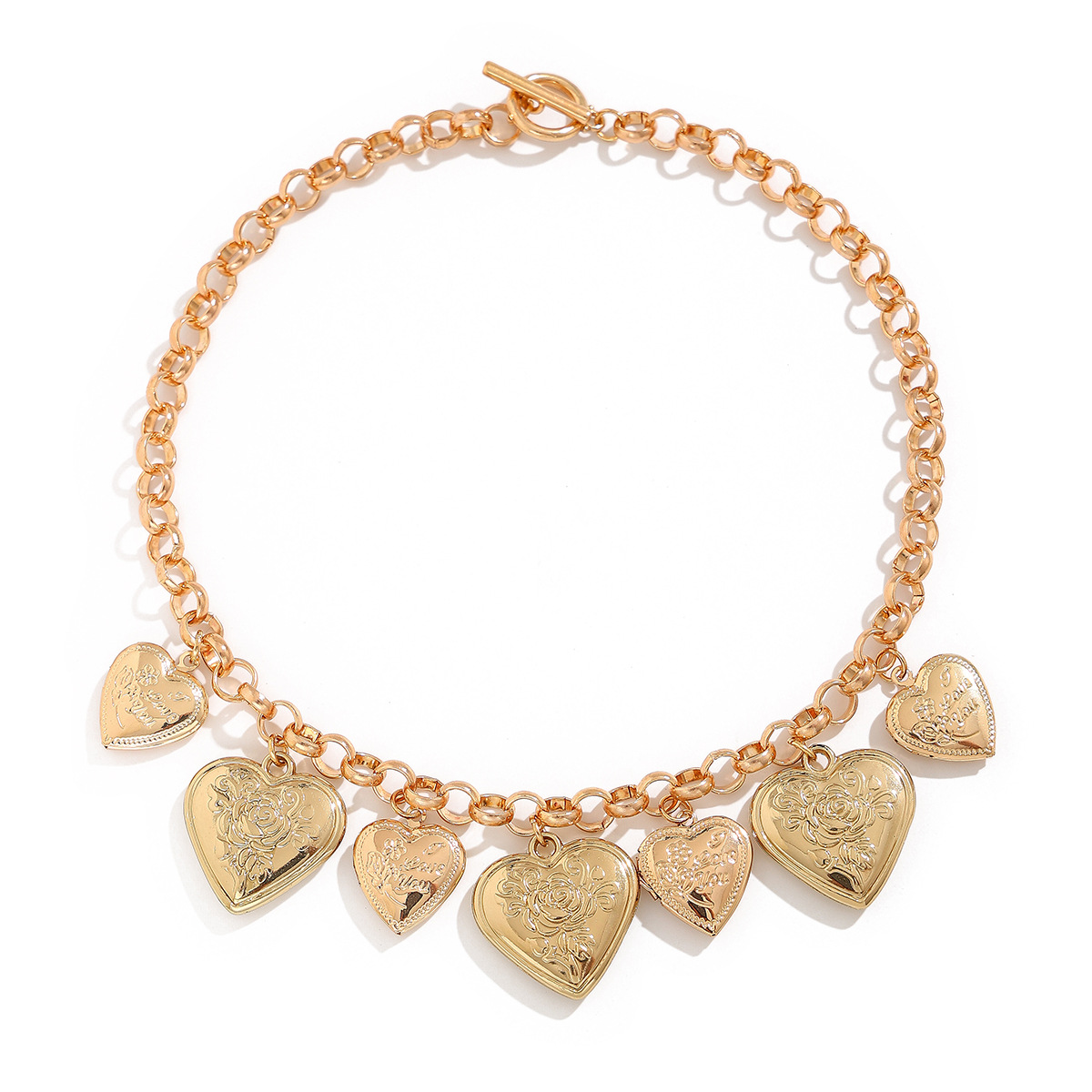 Vintage Peach Heart Alloy OT Buckle Chain Necklace Collarbone Necklace Set