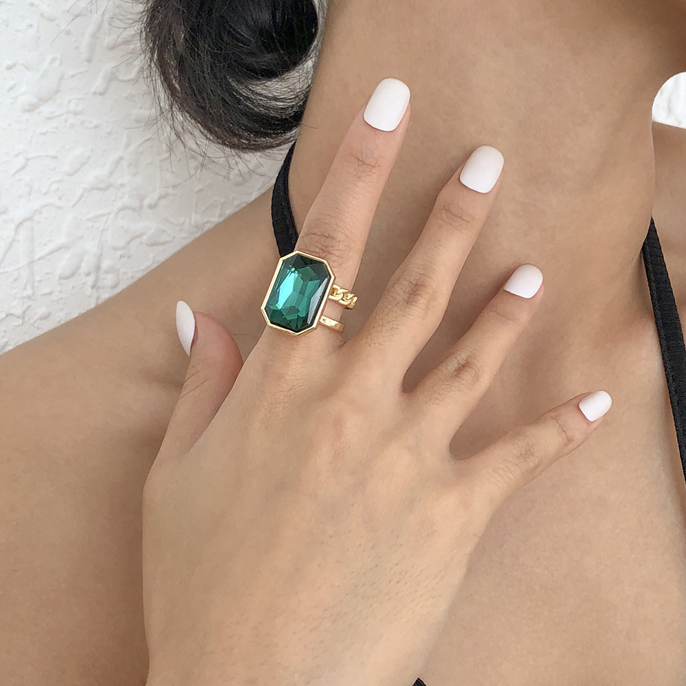R0475 Square Gemstone Ring Opening Adjustable