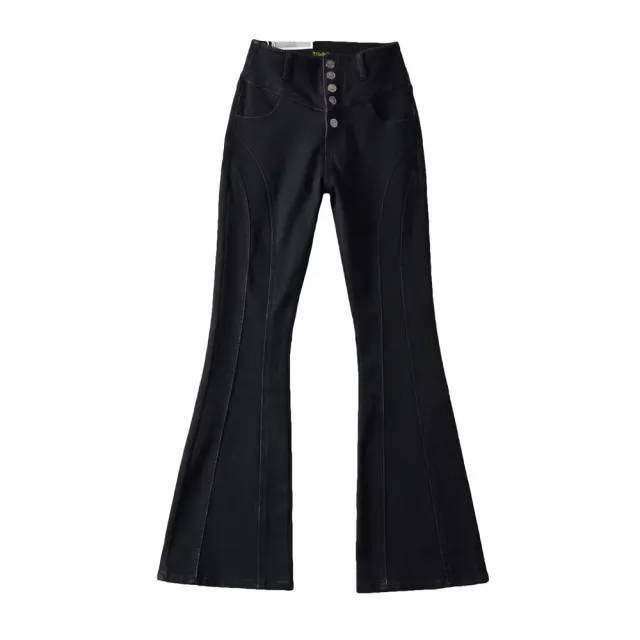 Breasted Bell bottom Pants Women's Street Stitching Black - Shop at LoveMi