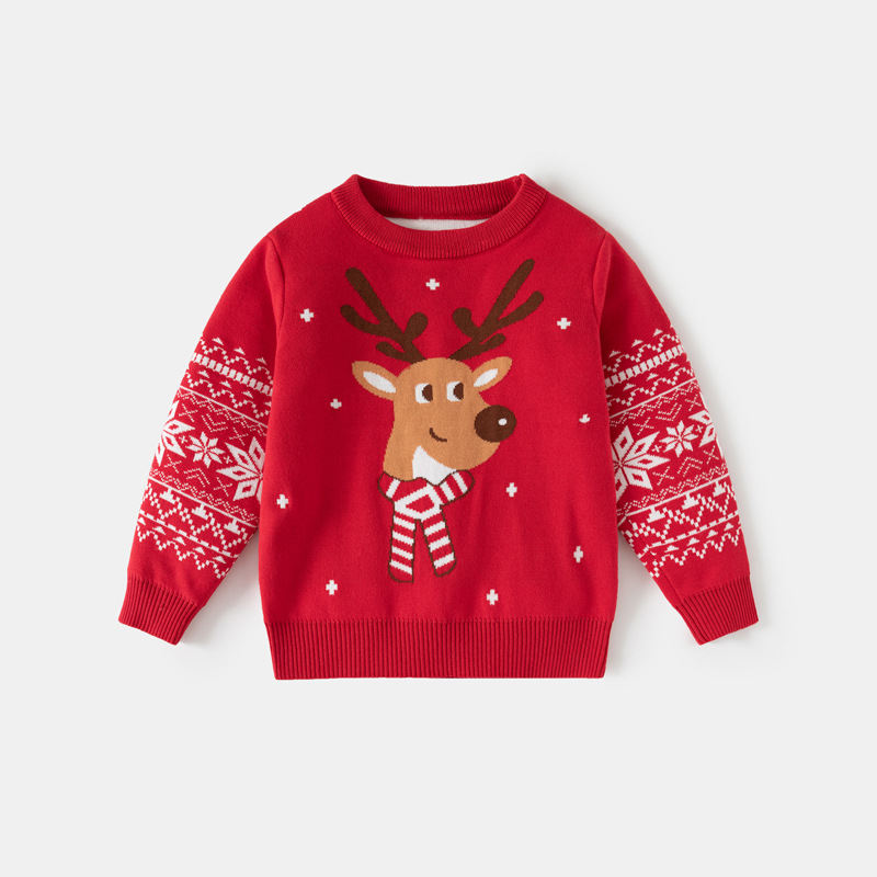 Childrens Deer-pattern Jacquard Fine Cotton Knit Sweater