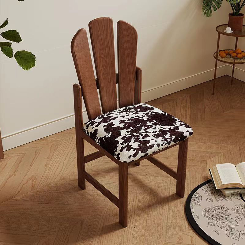 Mid-century Vintage Solid Wood French-style Dining Chair With A Backrest