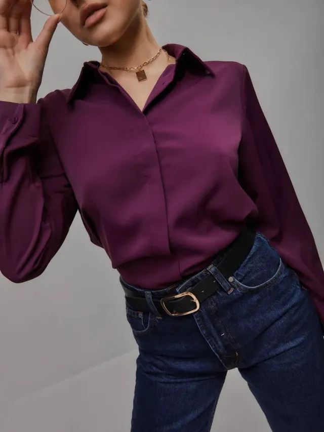 Foreign Trade Shirt Design Blouse Versatile Casual Long Sleeve Dark Purple - Shop at LoveMi