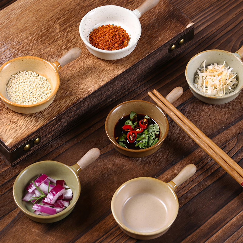 Commercial Ceramic Seasoning Plate Japanese Style Coarse Pottery With Handle