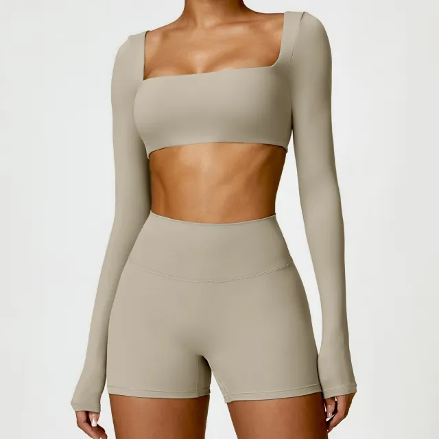 Women's Tight Long Sleeve Yoga Wear Running Workout T shirt Top Camel - Shop at LoveMi
