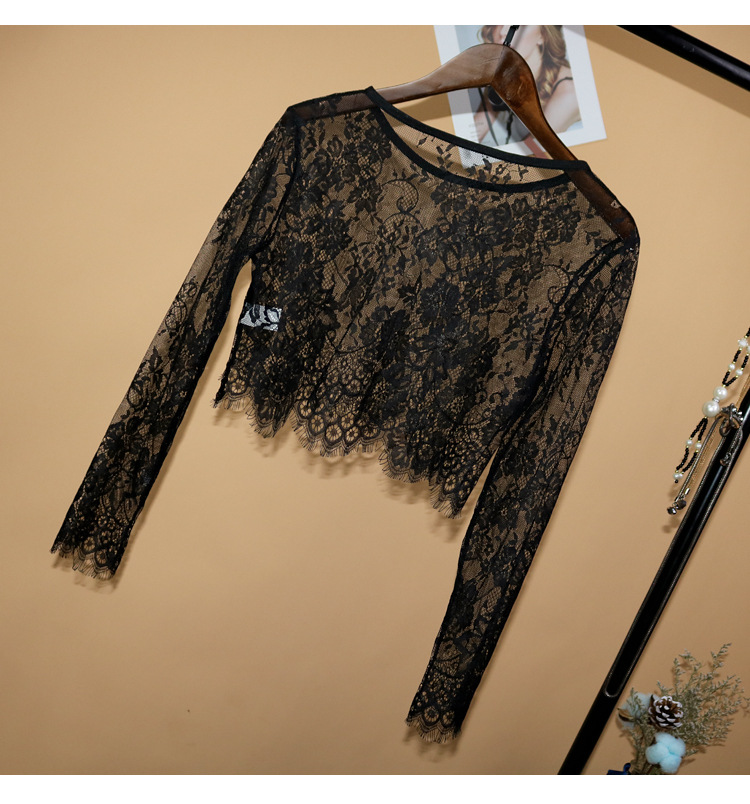 Lace Bottoming Shirt Women's Tulle Fashionable Long Sleeve Sunscreen Inner Match Thin Transparent Top