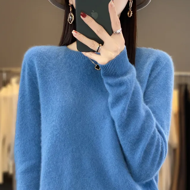Solid Color Simple Pullover Cashmere Loose Sweater Haze Blue - Shop at LoveMi