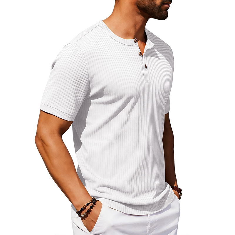 Summer New Men's Henley-Neck Ribbed T-Shirt