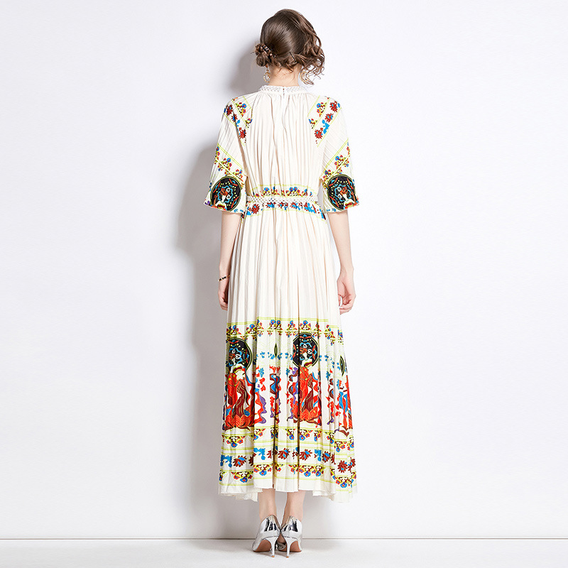 Pleated Pearl-Buckle Midi Dress, picture 3 of 5