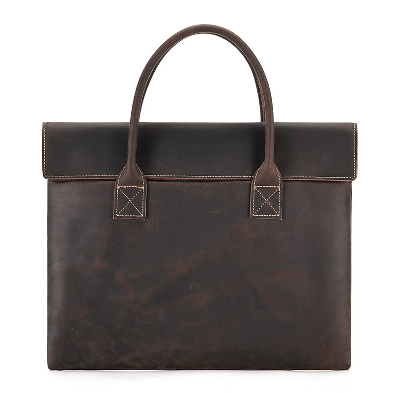 Crazy Horse Leather Men's Handbag Thin And Portable Coffee - Shop at LoveMi