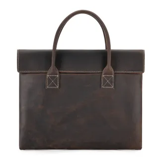 Crazy Horse Leather Men's Handbag Thin And Portable - Coffee