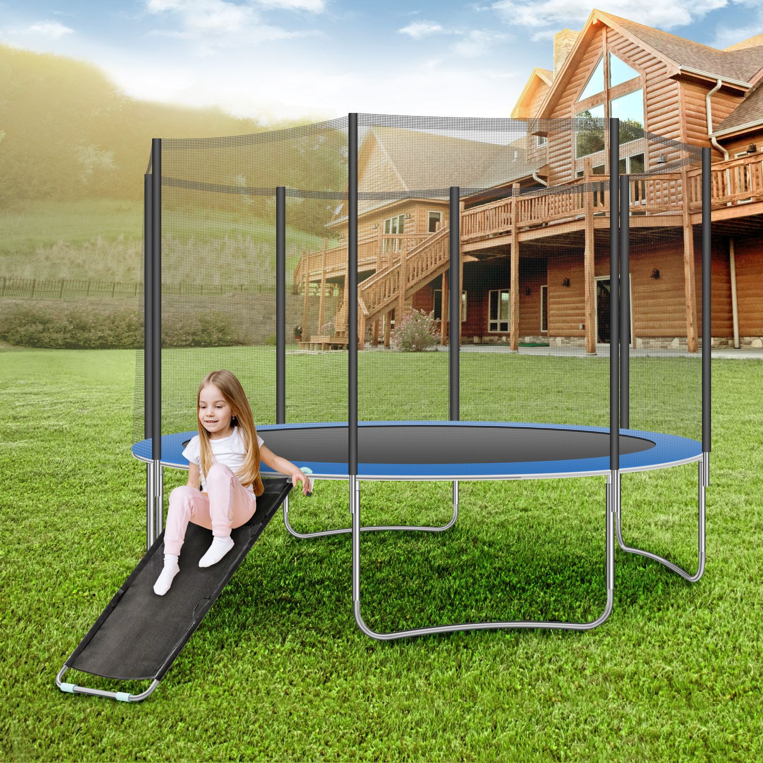 Title 1, Kinder Outdoor Spielzeug Trampolin mit Rutsche....