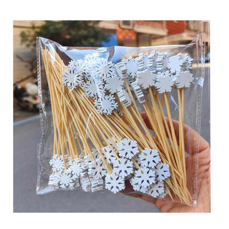 Title 5, Fruit Toothpick Disposable Bamboo Stick Snowfla...