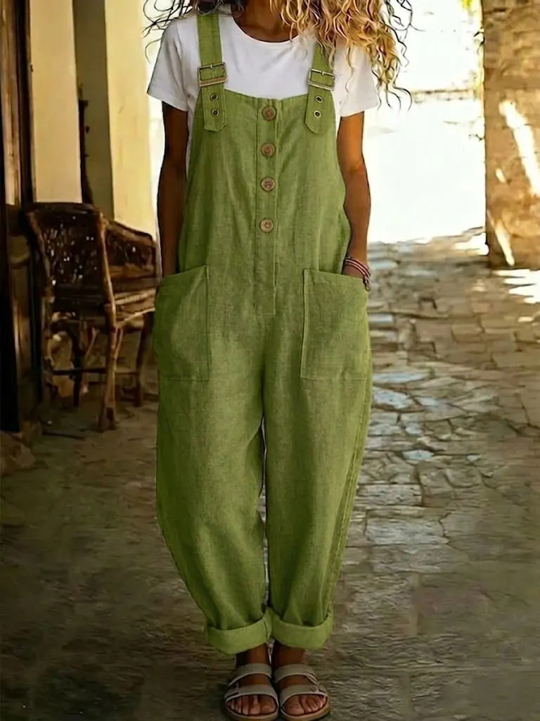 Women's straight-leg overalls in royal blue – vintage high-waist sleeveless suspender