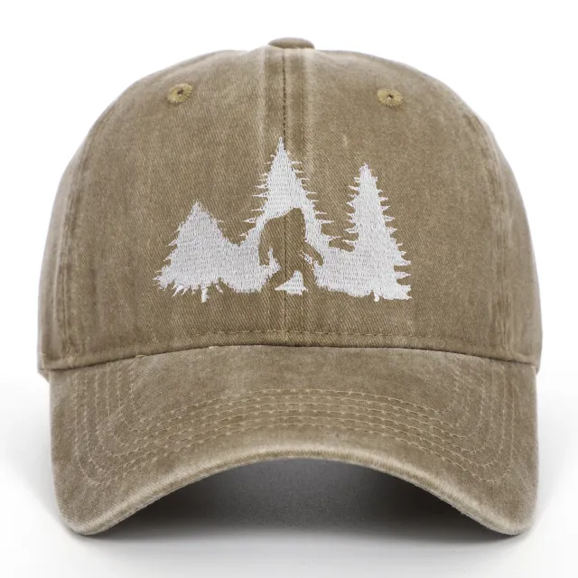 Big Foot Embroidered Baseball Cap Worn Looking Washed out Khaki - Shop at LoveMi