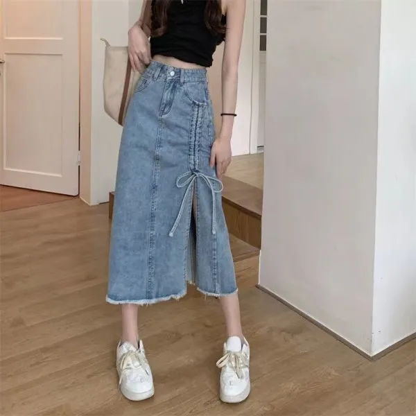Denim Skirt Cotton Women's A Line Blue - Shop at LoveMi
