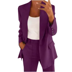Fashion Button Slim Lapel Cardigan Temperament Suit Coat Suit - Violet Colour - View 1