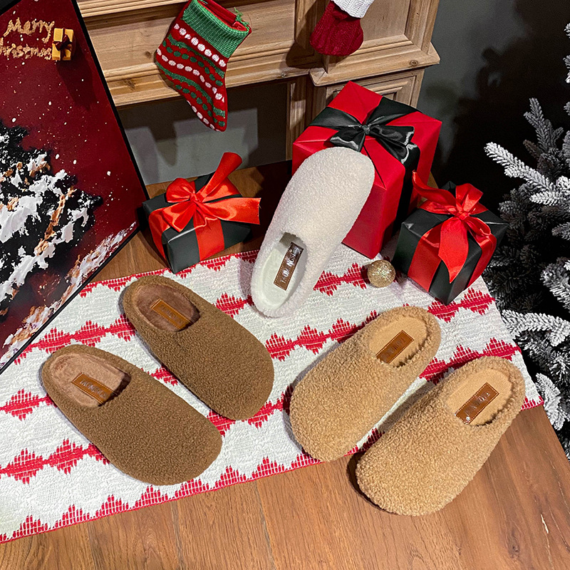 Fleece-lined Fluffy Half-slippers For Women