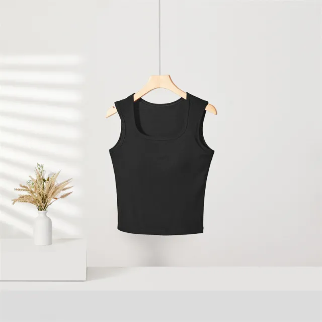 Solid Color Slim Fit Knit Bottoming Shirt Camisole Black - Shop at LoveMi