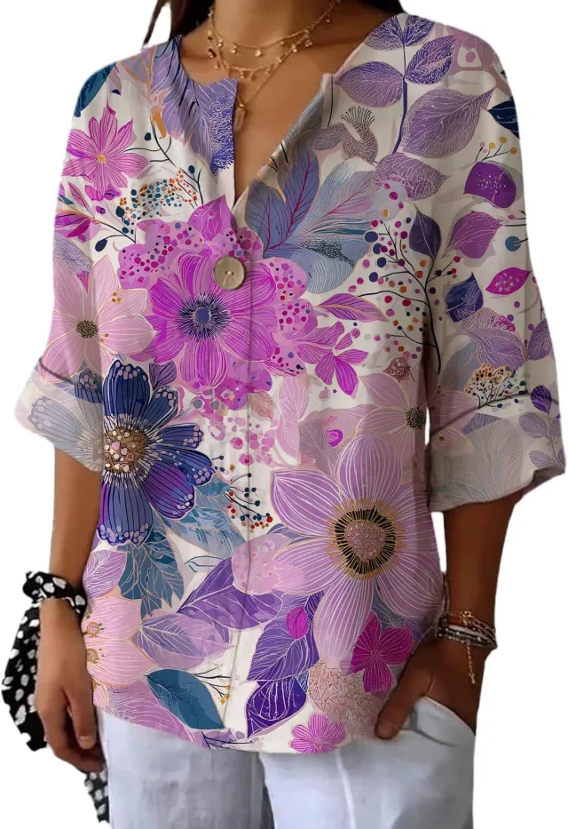 Women's Fashion Personalized Cotton Shirt Casual Top Colorful - Shop at LoveMi