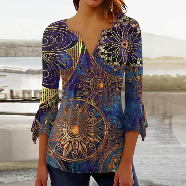 Floral Printed V neck Flared Top A63 - Shop at LoveMi