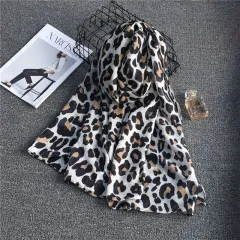 Female Fashion Simple Leopard Print Chiffon Scarf - Cotton And Linen White Style - View 1