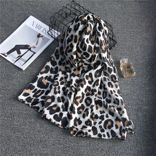 Female Fashion Simple Leopard Print Chiffon Scarf Cotton And Linen White Style - Shop at LoveMi