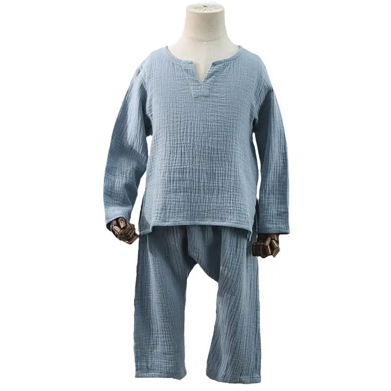 Children's Crepe Cotton Home Wear Suit Solid Color Two-piece Set
