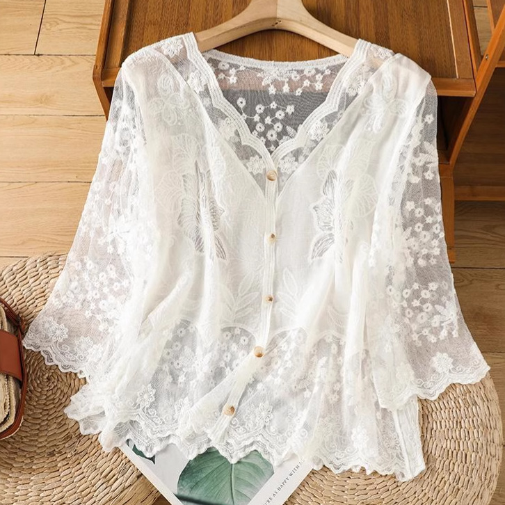 Embroidered Outerwear Lace Cardigan Top Women's