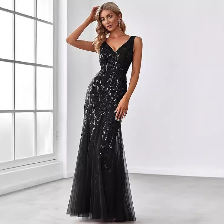 Women's Formal Sequined Double-V-neck Dress