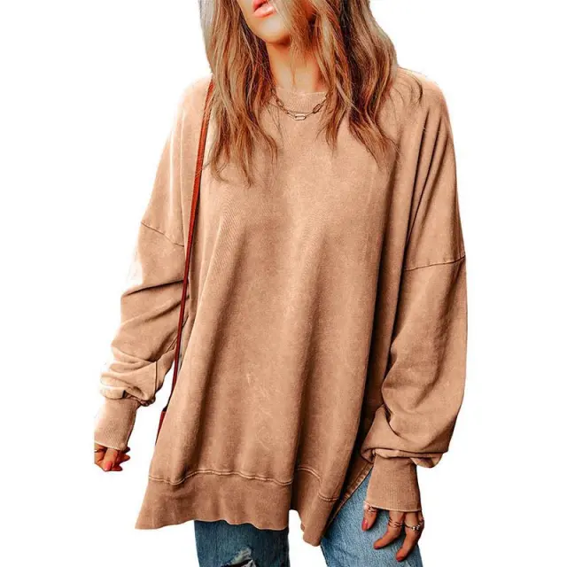 New Solid Color Loose Pullover Top Women Khaki - Shop at LoveMi