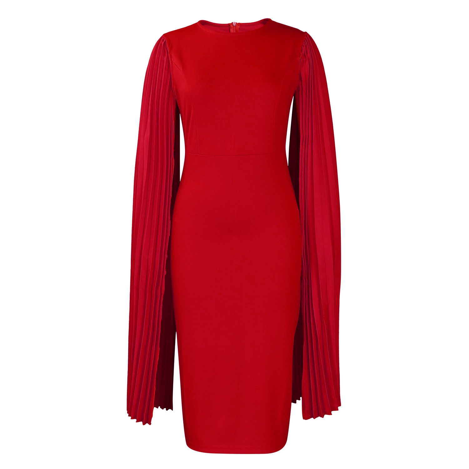 Round Neck Pleated Shawl Banquet Party Evening Gown Red - Shop at LoveMi