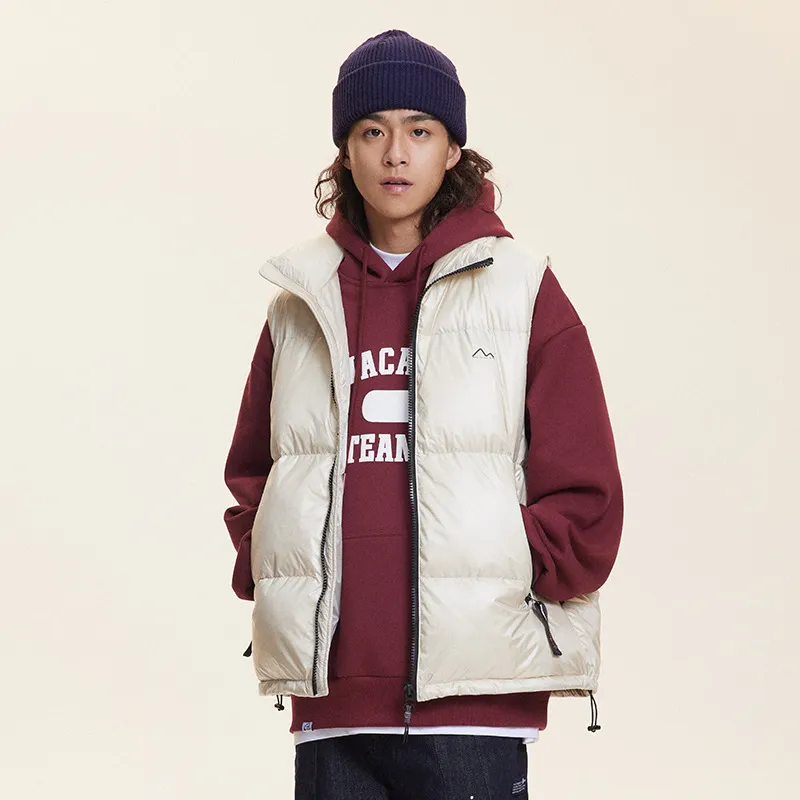 Glossy Stand Collar Printing Down Vest Men's Thickened