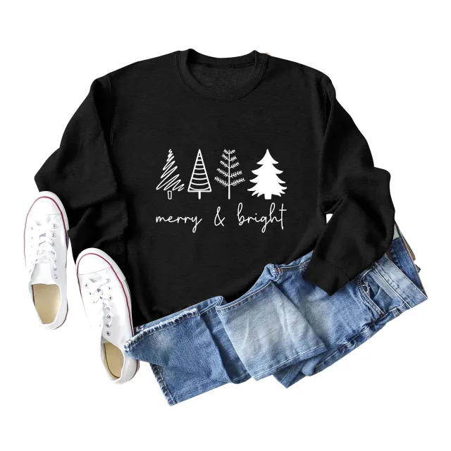 Printing Casual Women's Round Neck Loose Sweatshirt Shirt Black And White - Shop at LoveMi