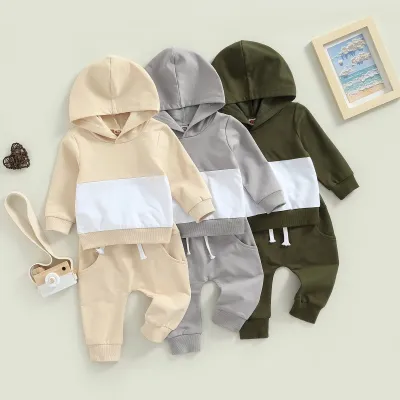 Boys Patchwork Hoodie Suit Fashion Casual