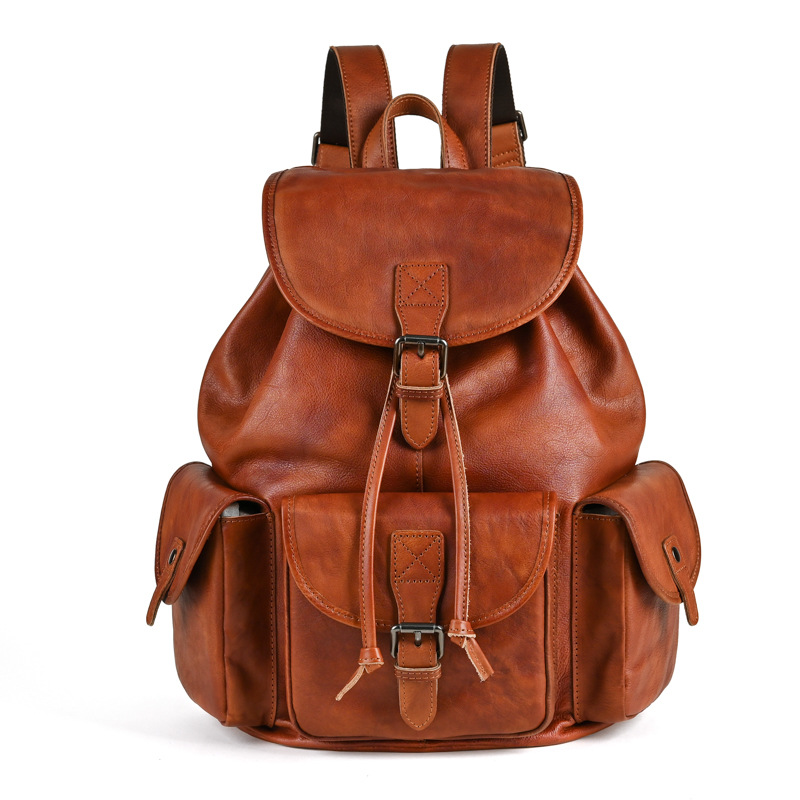 Sac à dos rétro pour hommes en cuir pleine fleur – Image 6
