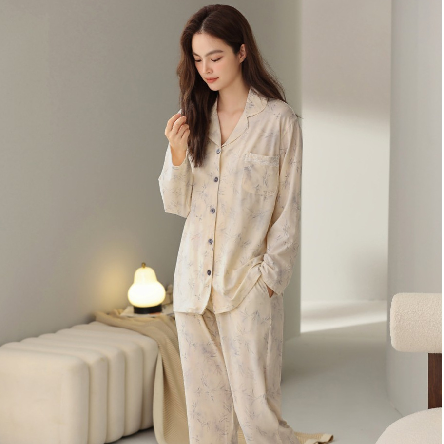 Modal Long Sleeve Cardigan Homewear Suit