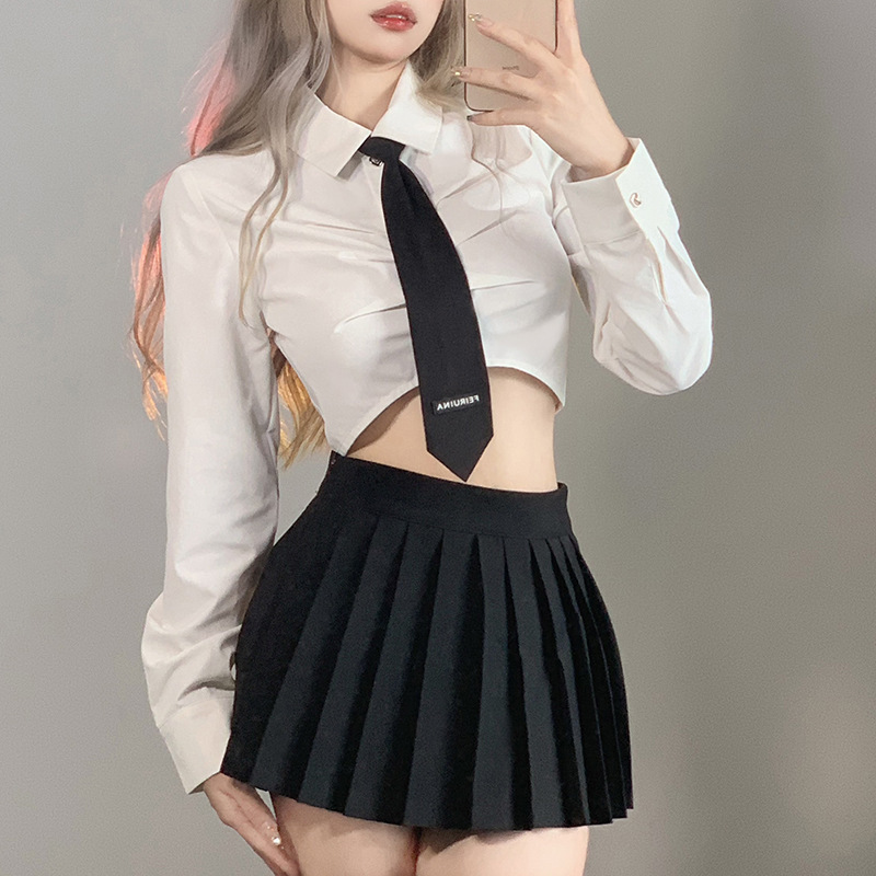 Women's Solid Color Slim Lapel Fashion Tie Shirt