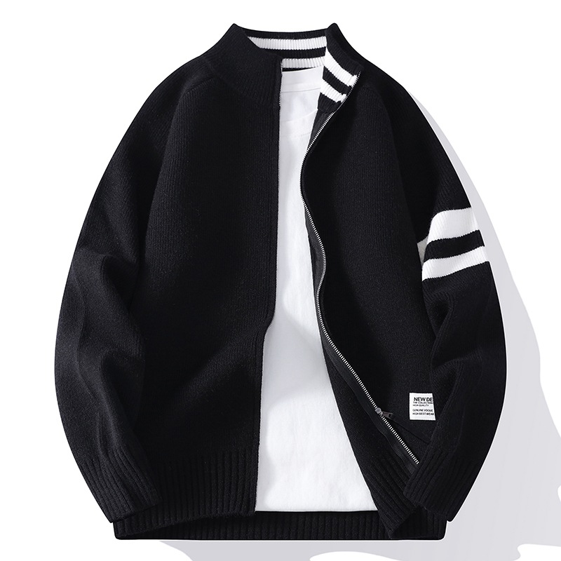 Mens Thermal Knitted Jacket With A Mock Neck And Long Sleeves