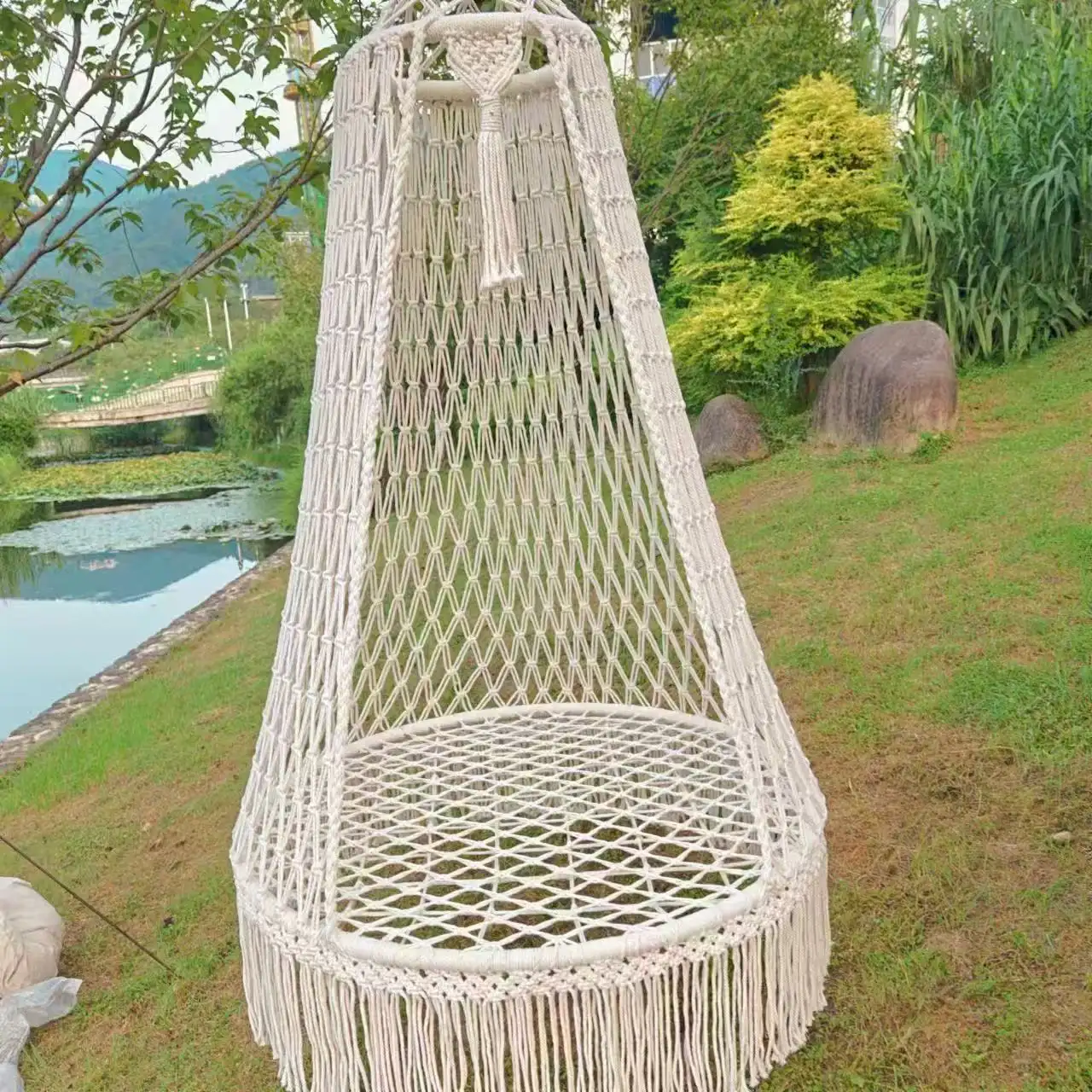 Large Hanging Basket Cotton Yarn Outdoor Balcony Household Use