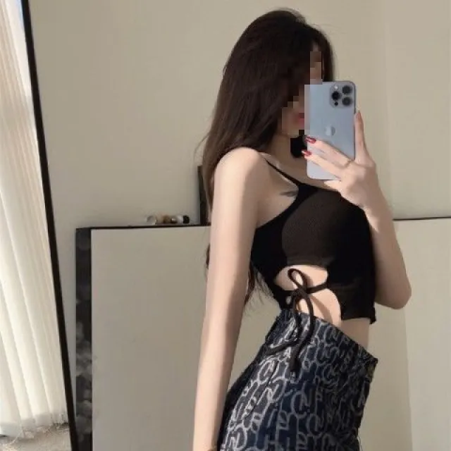 Niche Midriff Outfit Short Sleeveless Top Black - Shop at LoveMi