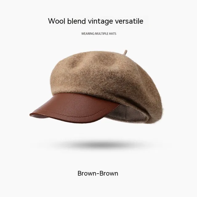 Wool Blended Women's Windproof And Warm Vintage Painter Hat Beret Coffee Color - Shop at LoveMi