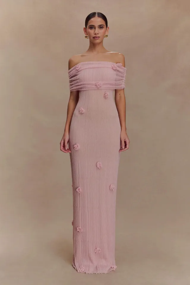 Flower Off shoulder Dress Gentle Dress Pink - Shop at LoveMi