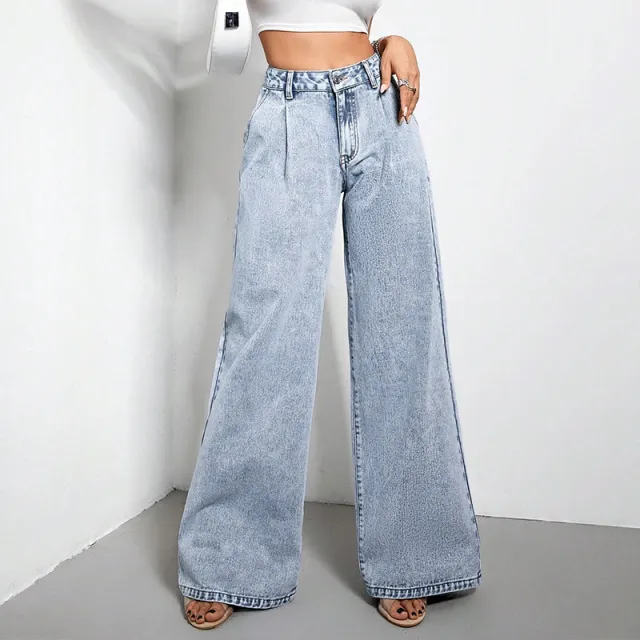 Women's Wide Leg Drape Loose Denim Trousers Blue - Shop at LoveMi