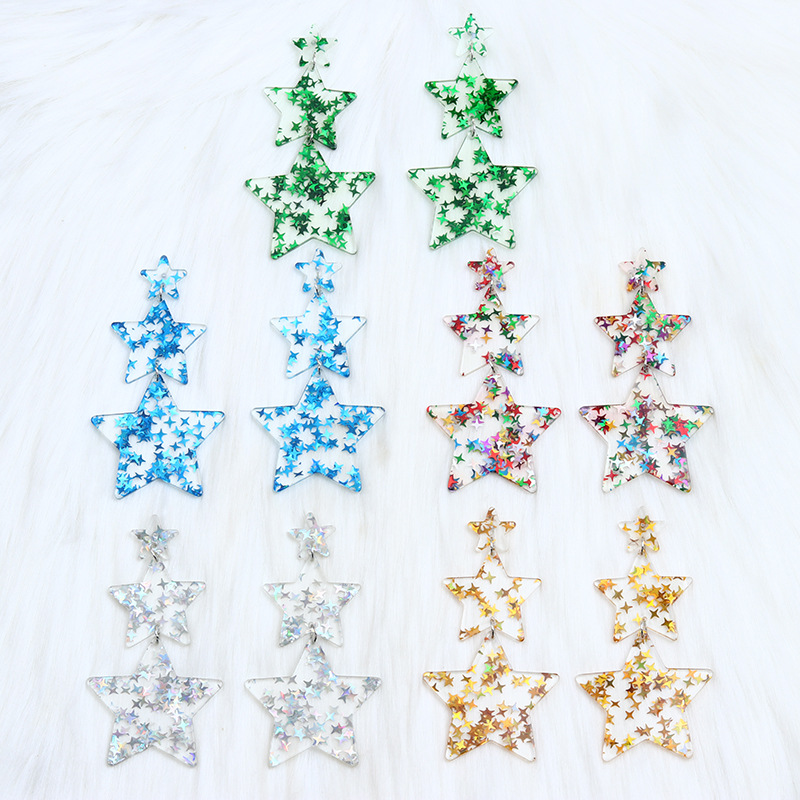 Color Pentagram Acrylic Earrings Female