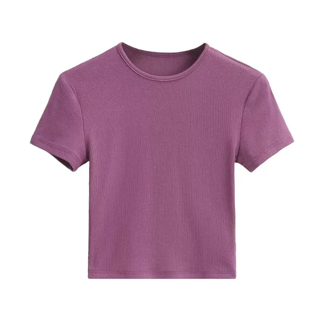 New Basic Style Slim fit Solid Color Round Neck Bottoming Shirt Workout Top Purple - Shop at LoveMi